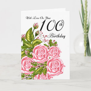 100ste verjaardag Kaart met roze rozen