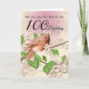 100ste verjaardag Kaart met vogel en bloesem