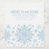 100ste verjaardag minimalistische blauwe sneeuwvlo wijn etiket (Enkel label)
