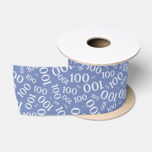 100ste Verjaardag Modern Getalpatroon Wit/Blauw Satijnen Lint