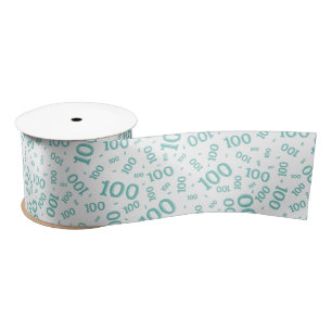 100ste Verjaardag Modern Nummer Patroon Turquoise/ Satijnen Lint
