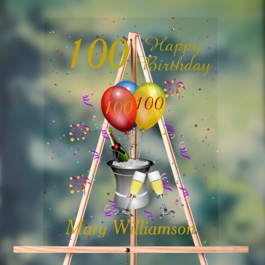 100ste verjaardag Mousserende wijn Acryl Bord (Neutraal)
