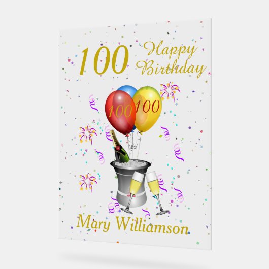 100ste verjaardag Mousserende wijn Acryl Bord (Hoek)