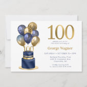 100ste verjaardag Navy Blauwe Ballon Cake Kaart (Voorkant)