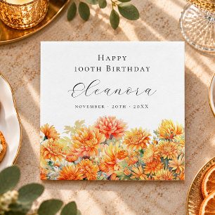 100ste verjaardag november geboortebloem chrysanth servet