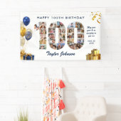 100ste verjaardag Nummer 100 Fotocollage Wit Goud Spandoek (Insitu)