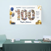 100ste verjaardag Nummer 100 Fotocollage Wit Goud Spandoek (Beurs)