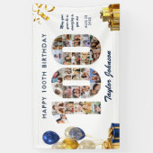 100ste verjaardag Nummer 100 Fotocollage Wit Goud Spandoek (Verticaal)