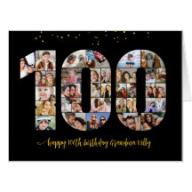100ste verjaardag Nummer 100 Fotocollage Zwart Gou
