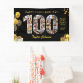 100ste verjaardag Nummer 100 Fotocollage Zwart Gou Spandoek (Insitu)