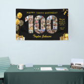 100ste verjaardag Nummer 100 Fotocollage Zwart Gou Spandoek (Beurs)