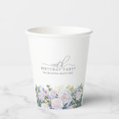 100ste Verjaardag Party Blauw Wit Bloemen Custom Papieren Bekers (Voorkant)