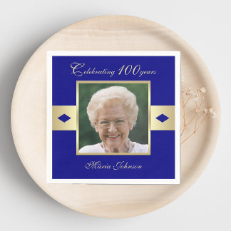 100ste verjaardag Party Foto op Navy Blue Paper Servet