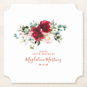 100ste Verjaardag Party Red Rose Pink Peony Custom Kartonnen Onderzetters