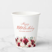 100ste Verjaardag Party Red Rose Pink Peony Custom Papieren Bekers (Voorkant)