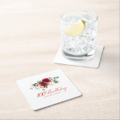 100ste Verjaardag Party Rood Roze Bloemen Custom Kartonnen Onderzetters (Insitu)