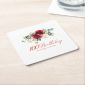 100ste Verjaardag Party Rood Roze Bloemen Custom Kartonnen Onderzetters (Schuin)