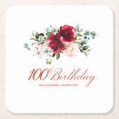 100ste Verjaardag Party Rood Roze Bloemen Custom Kartonnen Onderzetters (Voorkant)