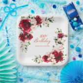 100ste Verjaardag Party Rood Roze Bloemen Custom Papieren Bordje (Feest)