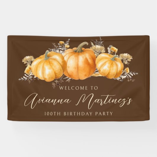100ste Verjaardag Party Rustic Boho Herfst Pompoen Spandoek (Horizontaal)