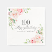 100ste Verjaardag Party Supplies Roze Bloemen Cust Servet (Voorkant)