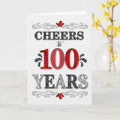 100ste verjaardag Proost in rood wit zwart patroon Kaart (Gele Bloem)