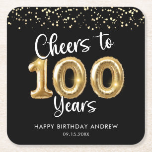 100ste verjaardag Proost op 100 jaar Zwarte Goud Kartonnen Onderzetters