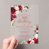 100ste verjaardag Red Rose Pink Peony Bloemen Acryl Uitnodigingen (Insitu (Draagbaar))