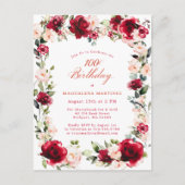 100ste verjaardag Red Rose Pink Peony uitnodiging (Voorkant)