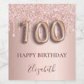 100ste verjaardag roos Gold Blush Druppels Naam Wijn Etiket (Enkel label)