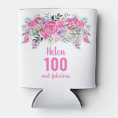 100ste verjaardag roze bloemenkoelbox blikjeskoeler (Voorkant)