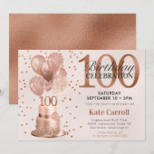 100ste verjaardag Roze Goud Cake Kaart (Voorkant / Achterkant)