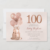100ste verjaardag Roze Goud Cake Kaart (Voorkant)