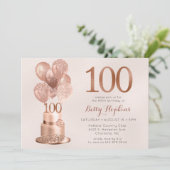100ste verjaardag Roze Goud Cake Kaart (Staand voorkant)