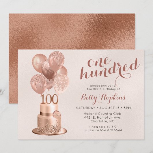 100ste verjaardag Roze Goud Cake Kaart (Voorkant / Achterkant)