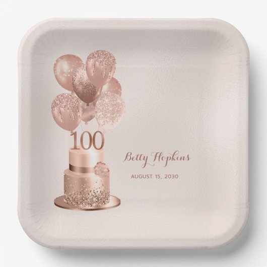 100ste verjaardag Roze Goud Kake Papier Bord (Voorkant)