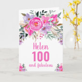 100ste verjaardag roze waterverf bloemig kaart (Gele Bloem)