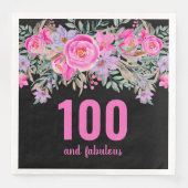 100ste verjaardag roze zwart bloemenfeestje servet (Voorkant)