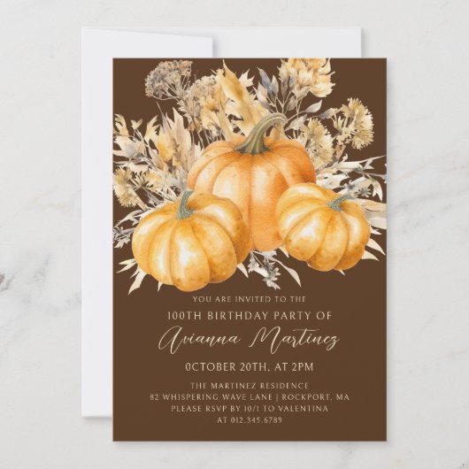 100ste verjaardag Rustieke Boho Pompoen Herfstloof Kaart (Voorkant)
