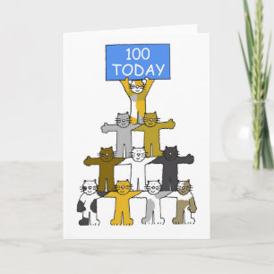 100ste verjaardag Schattige Cartoonkatten Kaart