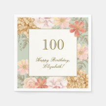 100ste verjaardag servet herfstkleur bloemmotief s
