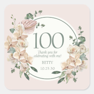 100ste verjaardag Tropische bloemen bedankt Vierkante Sticker