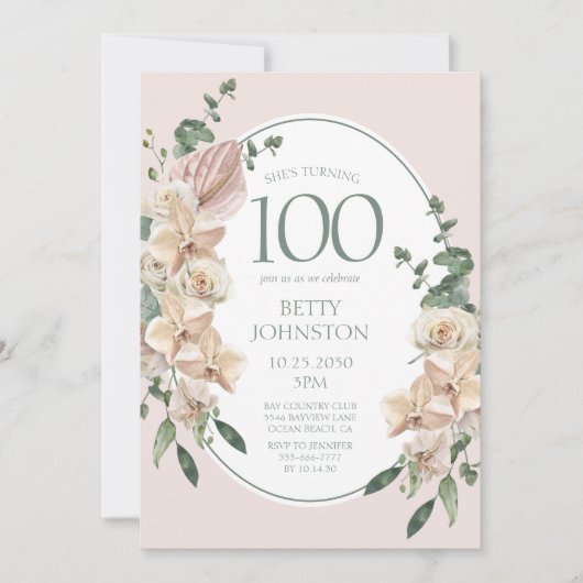100ste verjaardag Tropische bloemen Kaart (Voorkant)