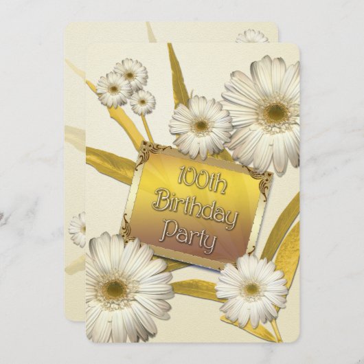 100ste verjaardag Uitnodiging met madeliefjes (Voorkant / Achterkant)
