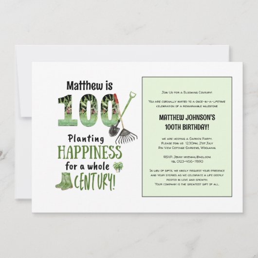 100ste verjaardag uitnodigt tuinfeest mannen vrouw kaart (Voorkant)