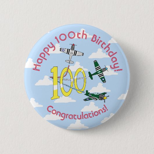 100ste verjaardag van Mustangs (Blauwe Lucht) Badg Ronde Button 5,7 Cm (Voorkant)