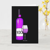 100ste verjaardag: wijnfles & glas kaart (Gele Bloem)