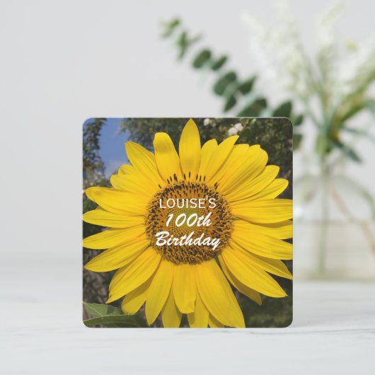 100ste verjaardag Zonnebloem Uitnodiging (Staand voorkant)