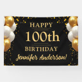 100ste verjaardag zwart en goud spandoek (Horizontaal)