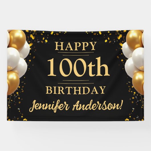 100ste verjaardag zwart en goud spandoek (Horizontaal)